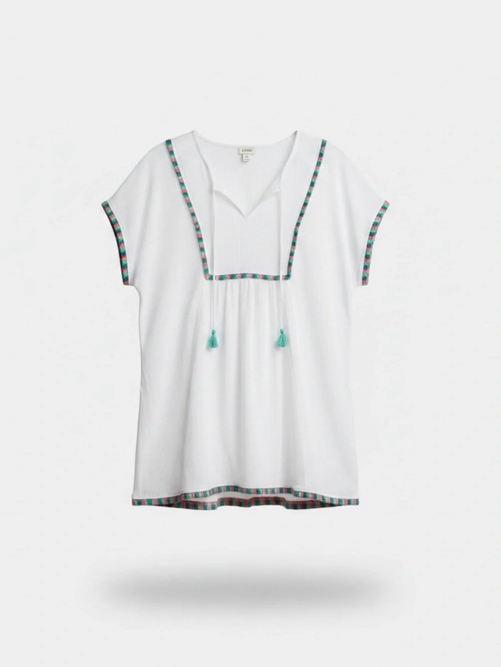 J.Crew Factory White Beach Cover Up Tunic Dress Tassel Trim Size M